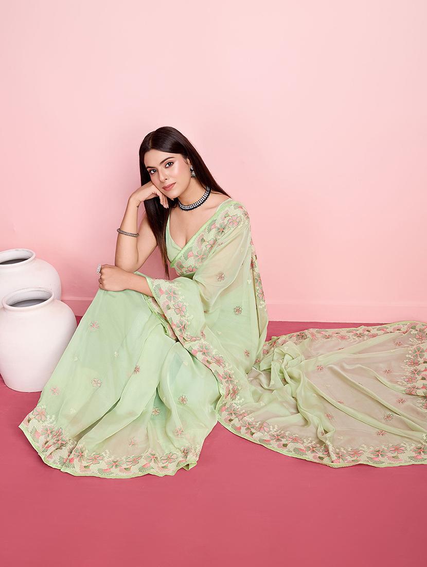 neon organza embroidered saree with blouse - 21257538 - Standard Image - 2