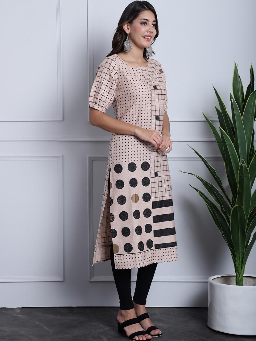women three quarter sleeve printed straight kurta - 21259461 - Standard Image - 2