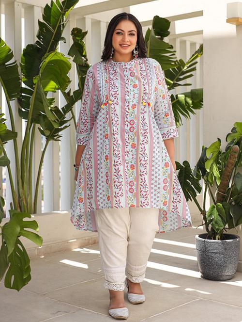 women three quarter sleeve high-low kurta - 21259512 - Standard Image - 0