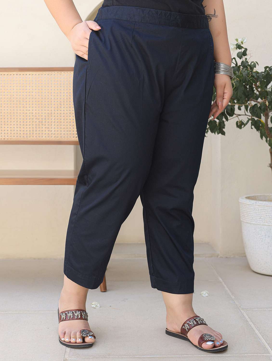 women solids ankle length tapered pants - 21259542 -  Standard Image - 2