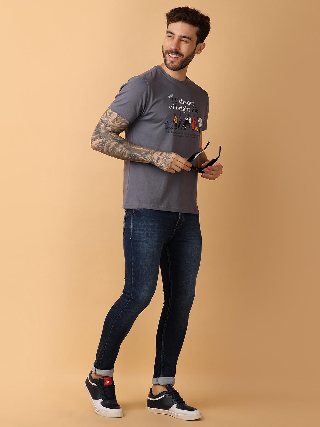grey cotton front print tshirt - 21260290 - Standard Image - 2
