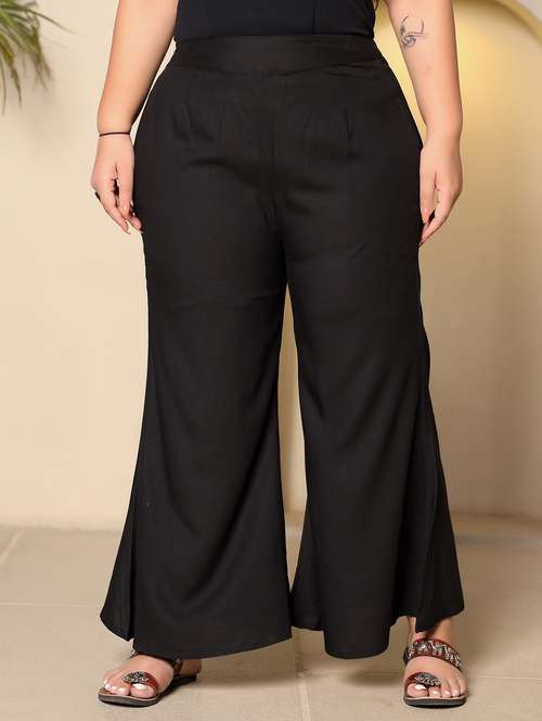 black rayon plus size palazzo - 21262050 -  Standard Image - 0