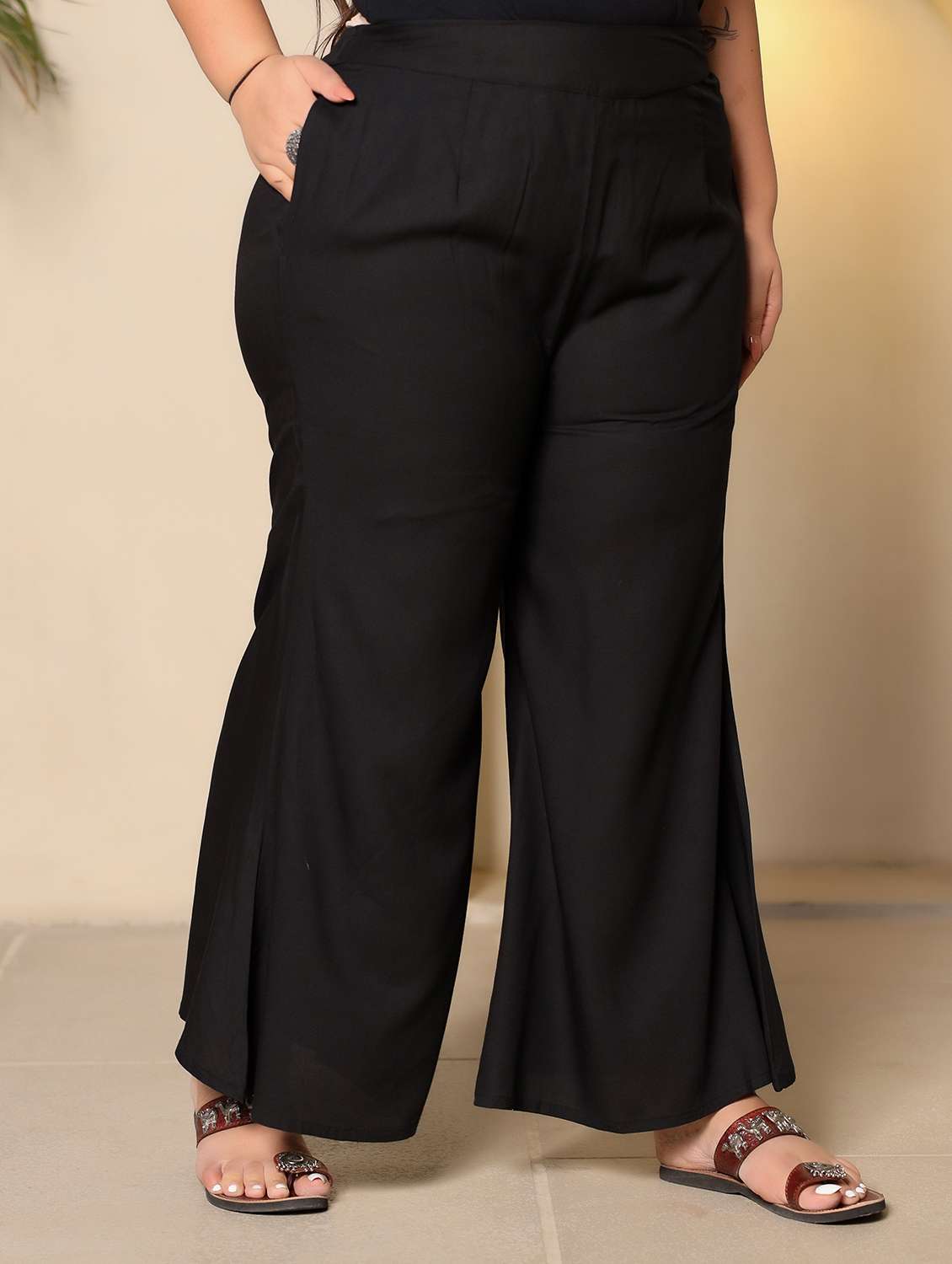 black rayon plus size palazzo - 21262050 - Standard Image - 2
