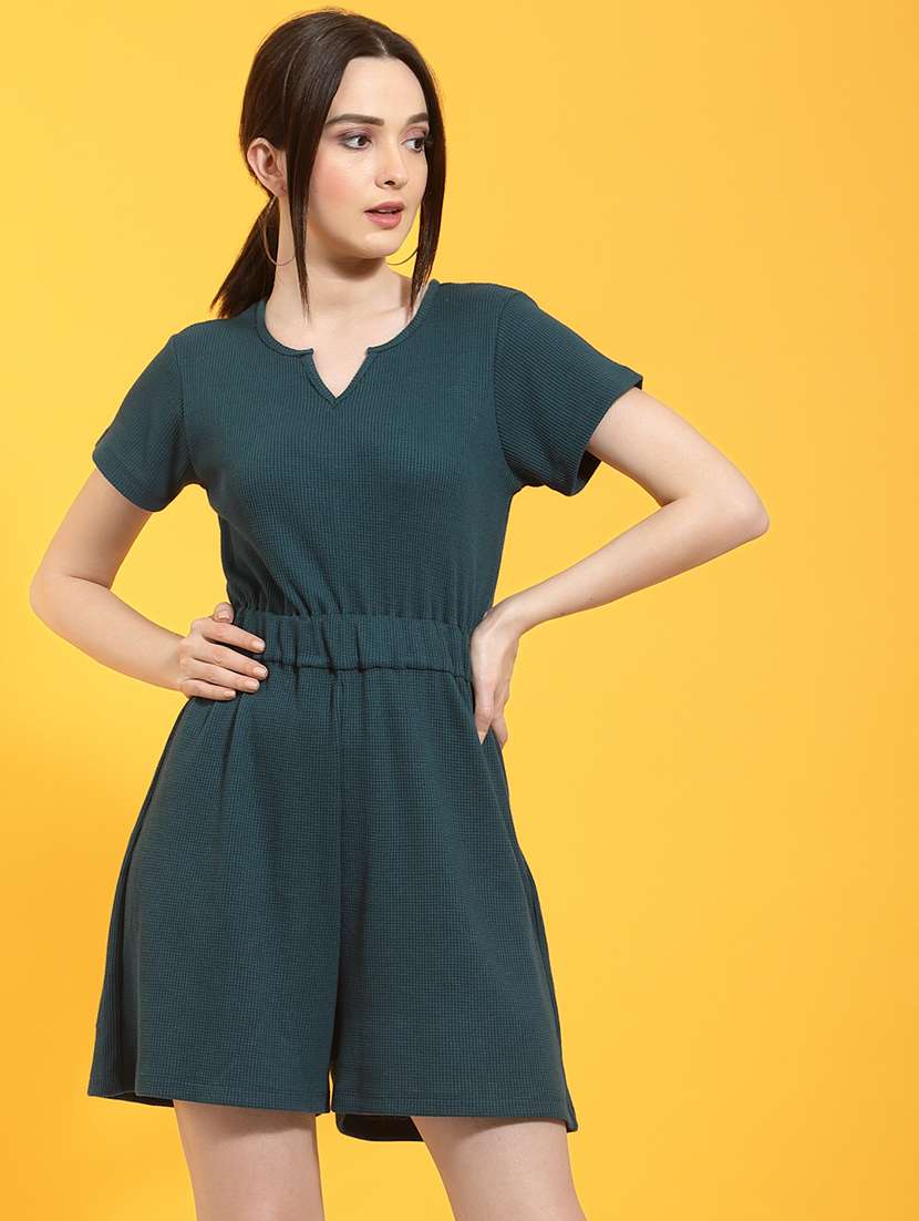 women solid short sleeves romper