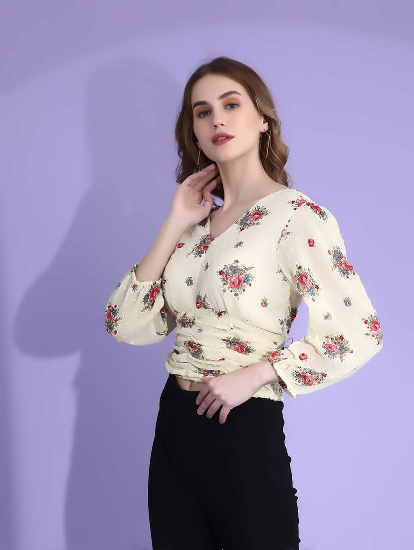 women white florals printed crop top - 21263297 - Standard Image - 2