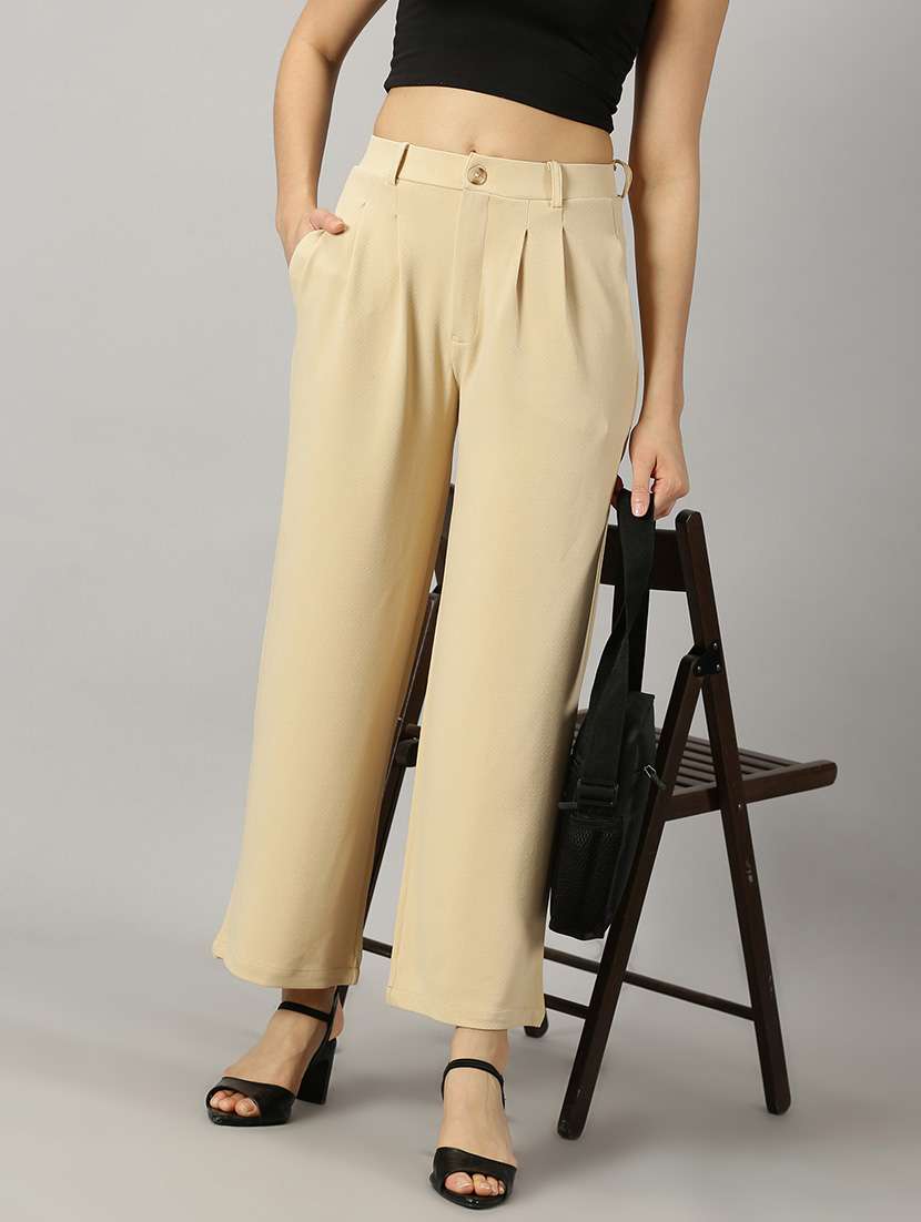 cream polyester wide leg trouser - 21264874 -  Standard Image - 2