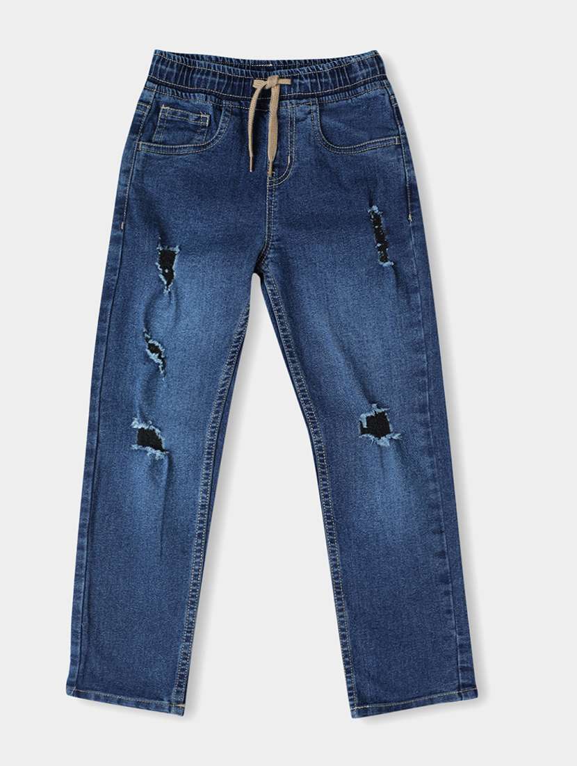 blue denim distressed jeans