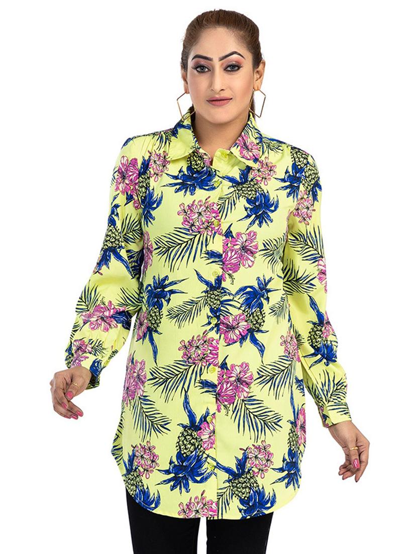 women printed collared long shirt - 21268191 -  Zoom Image - 0