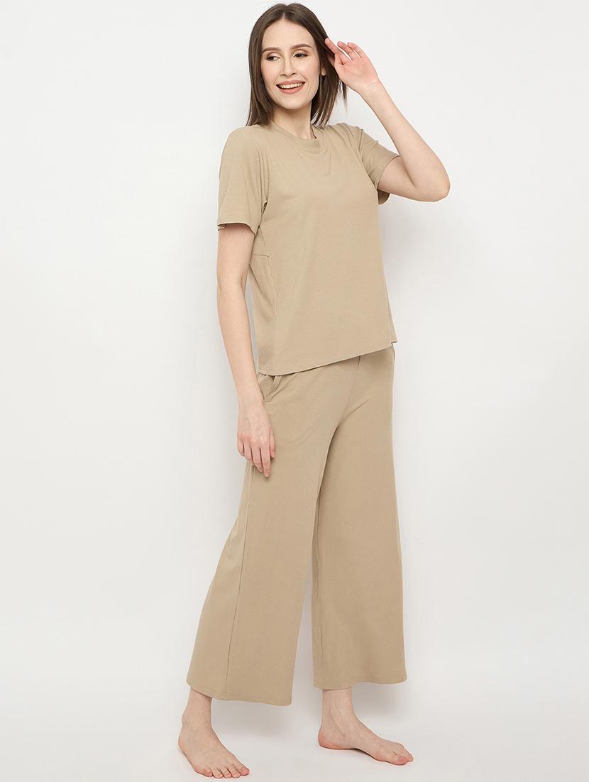 women solid pyjama nightwear set - 21268549 - Standard Image - 2