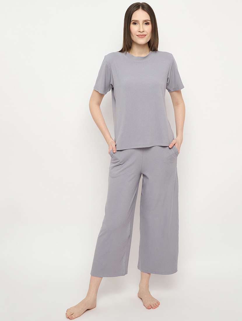 women solid pyjama nightwear set