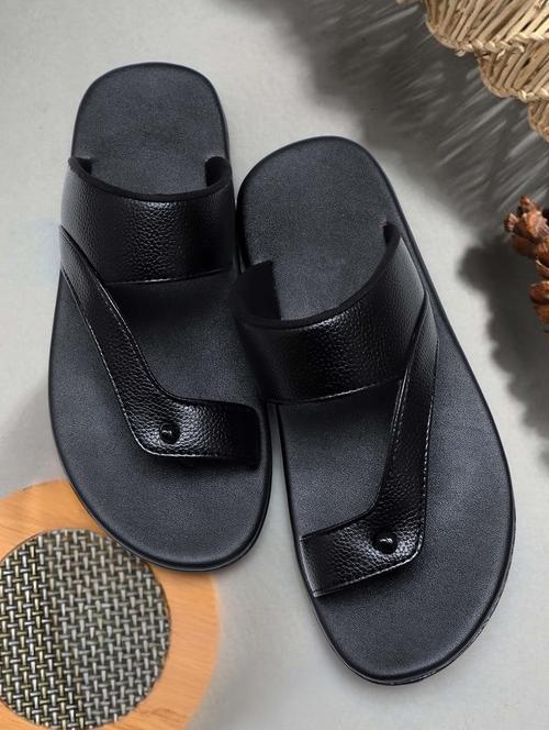 black leatherette slip on slippers - 21269260 -  Standard Image - 0