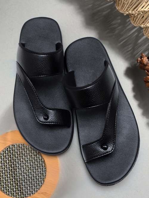 black leatherette slip on slippers