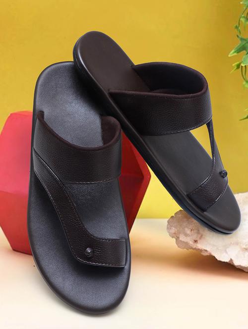 brown leatherette slip on slippers - 21269261 -  Standard Image - 0
