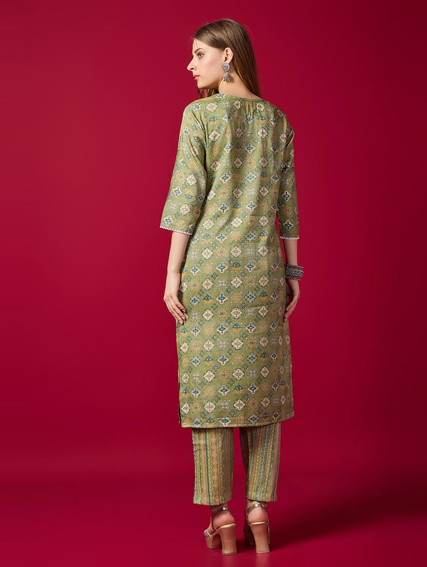 women green notch neck kurta pant set - 21269294 - Standard Image - 2