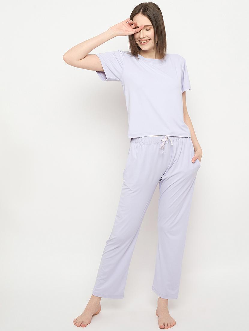 women solid pyjama nightwear set