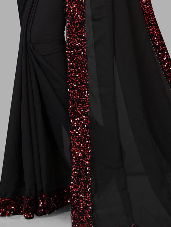 women black solid lace work saree - 21270592 - Standard Image - 2