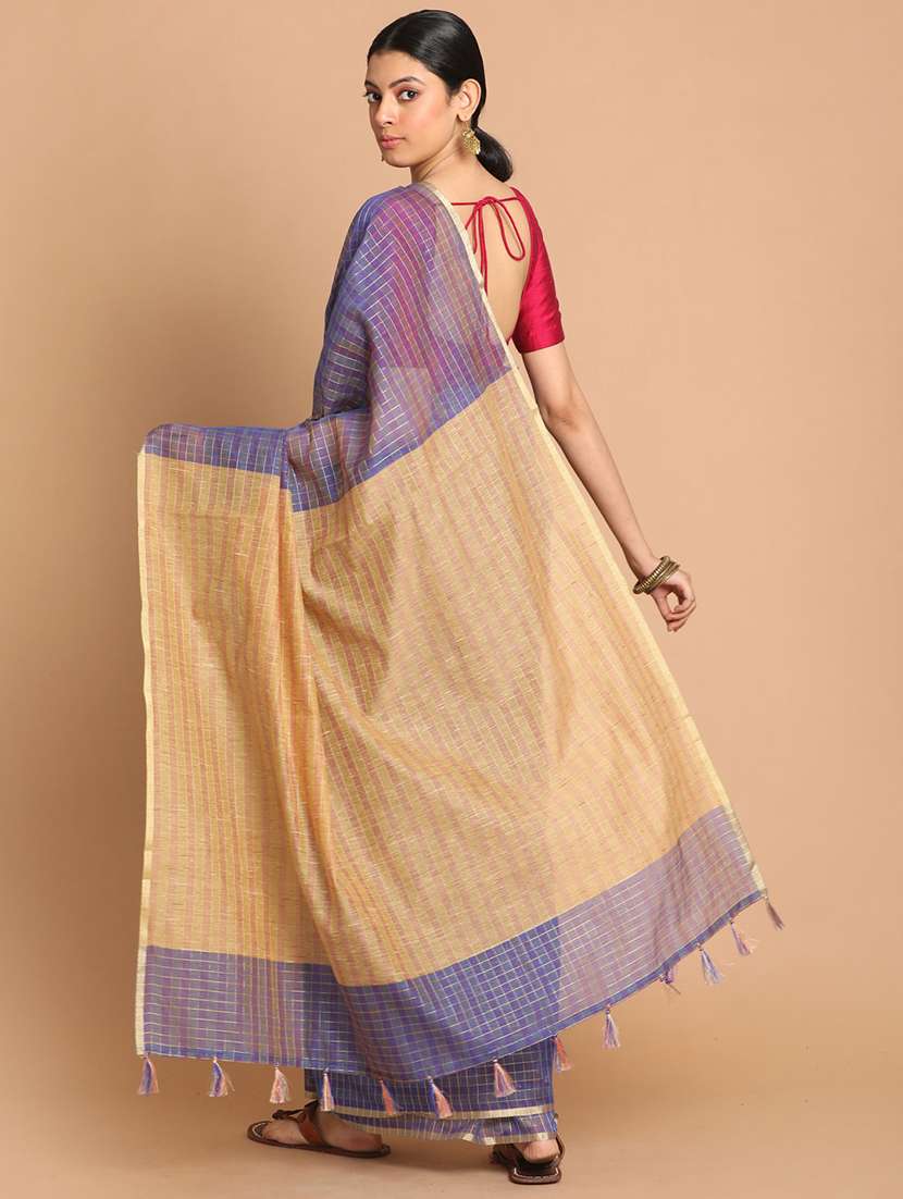 women checkered handloom saree with blouse - 21271438 - Standard Image - 2
