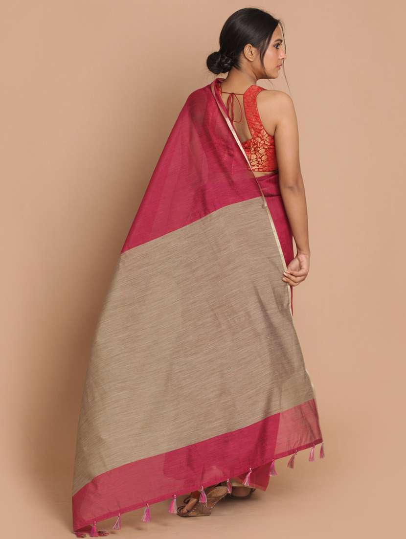 women solid handloom saree with blouse - 21271505 -  Standard Image - 2