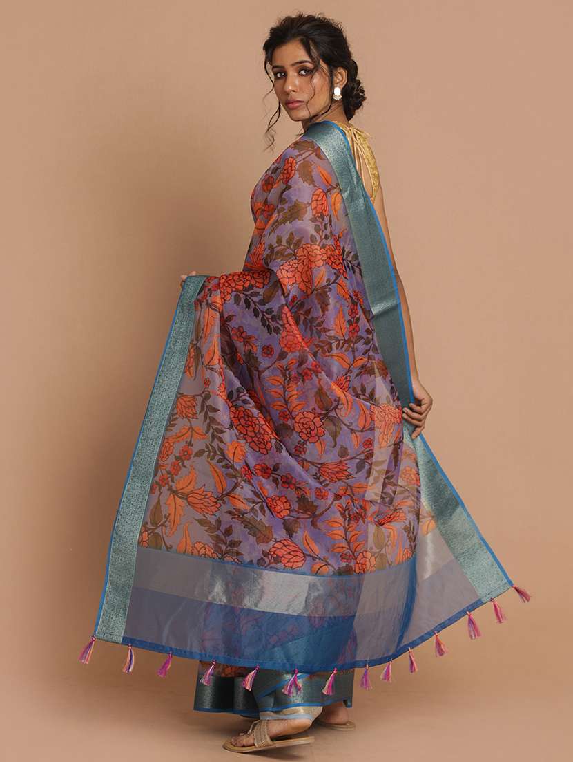 woman floral handloom saree with blouse - 21271531 - Standard Image - 2