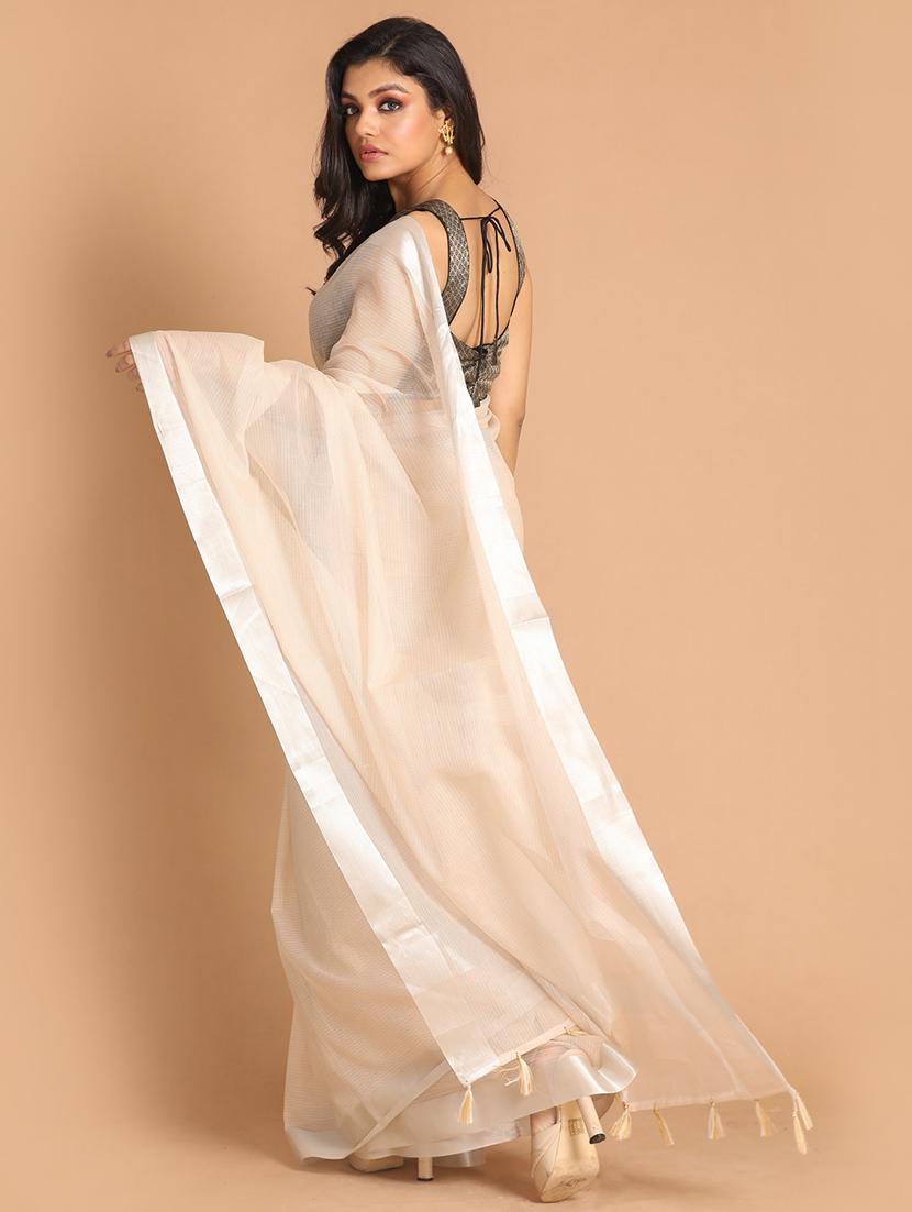 beige silk blend kota doria saree with blouse - 21271595 - Standard Image - 2