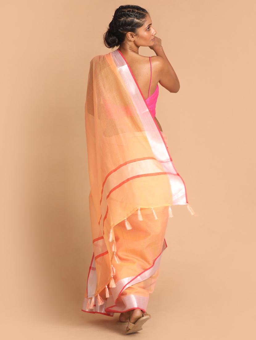 coral silk blend kota doria saree with blouse - 21271596 - Standard Image - 2