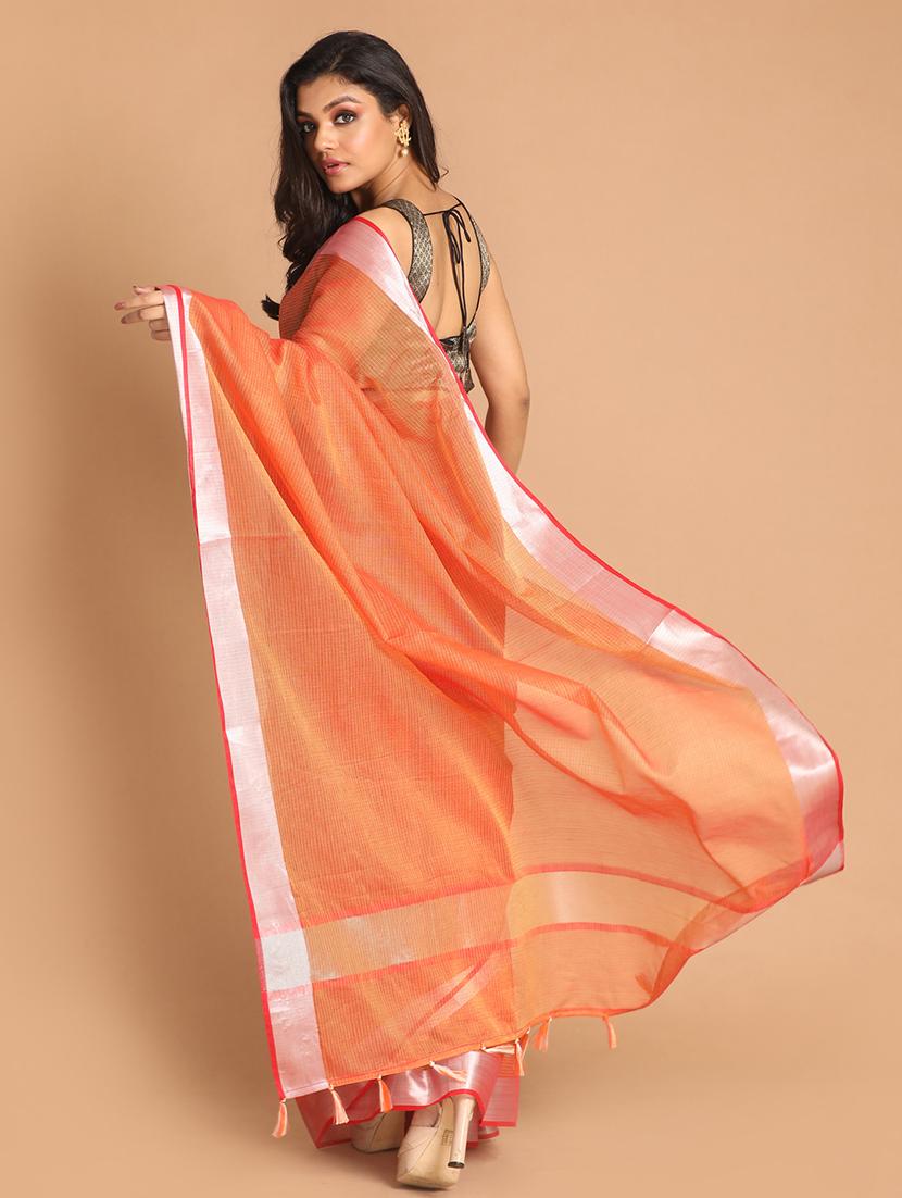 rust silk blend kota doria saree with blouse - 21271597 - Standard Image - 2