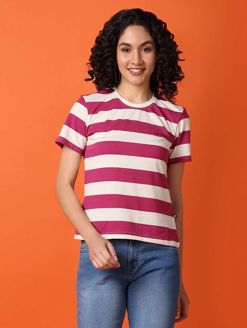 women round neck stripes regular t-shirt