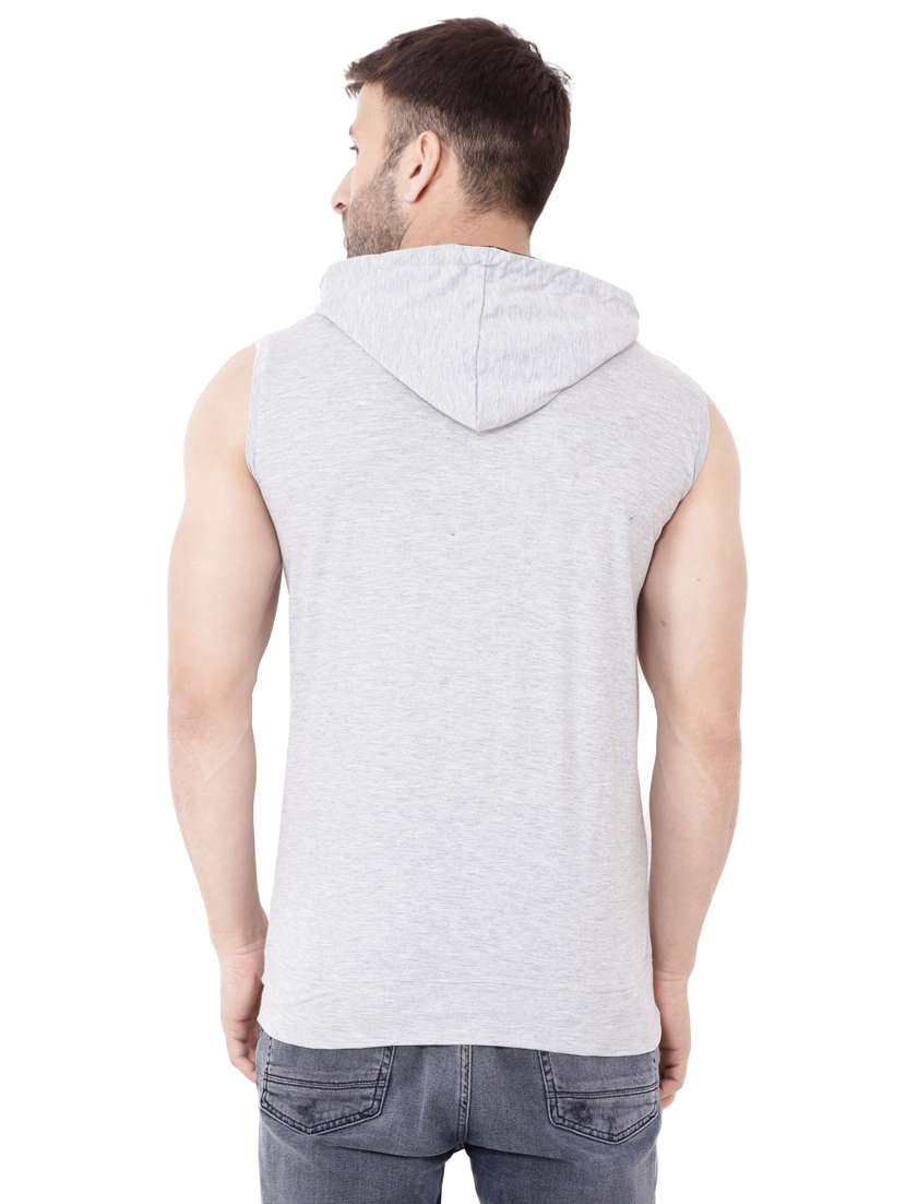 men plain sleeveless hood neck t-shirt - 21274914 - Standard Image - 2