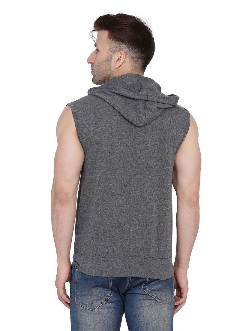 men plain sleeveless hood neck t-shirt - 21274928 - Standard Image - 2