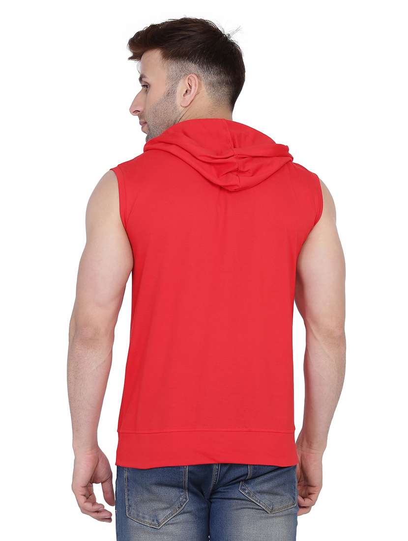 men plain sleeveless hood neck t-shirt - 21274932 - Standard Image - 2