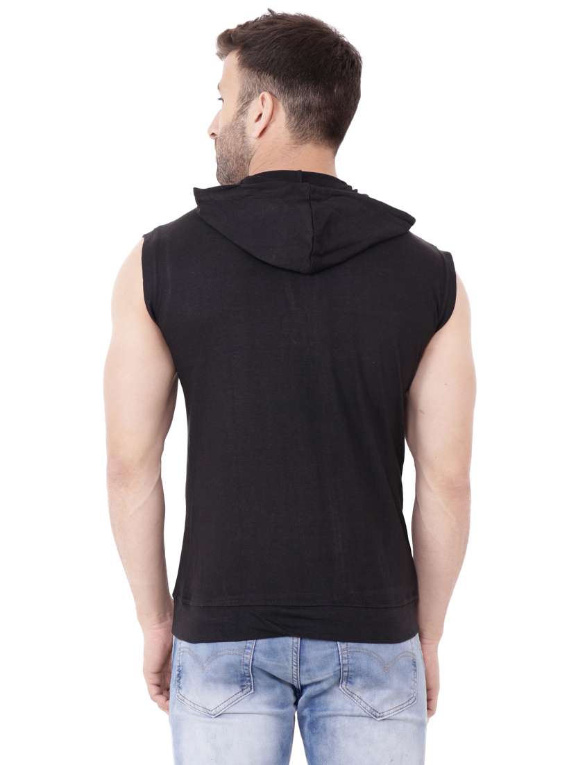 Men Plain Sleeveless Hood Neck T-shirt - 21274937 -  Standard Image - 2