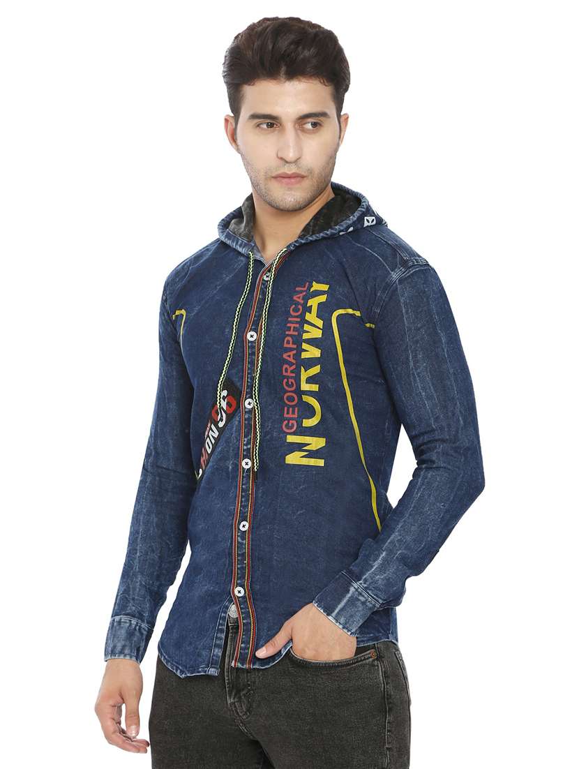men printed hood neck casual shirt - 21275075 - Standard Image - 2