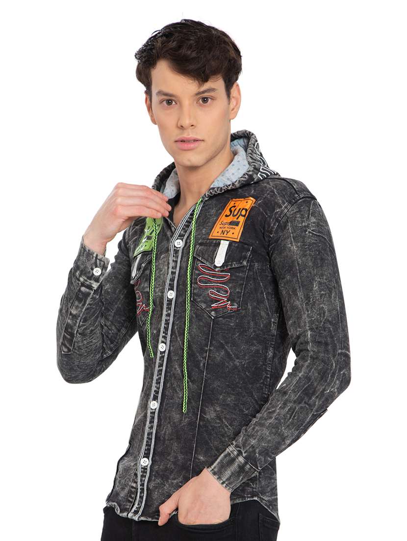 black denim casual shirt - 21275094 - Standard Image - 2