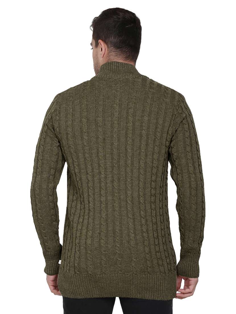 men olive self design cardigans - 21275142 - Standard Image - 2