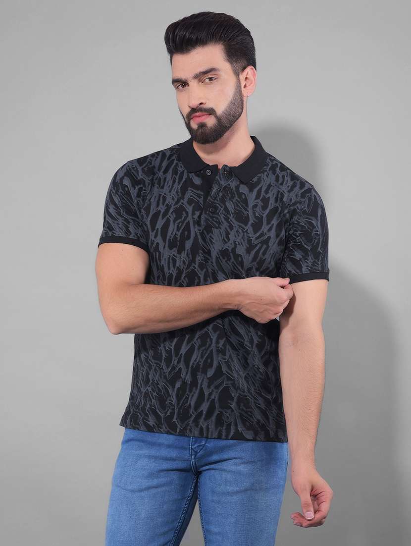 black cotton all over print tshirt