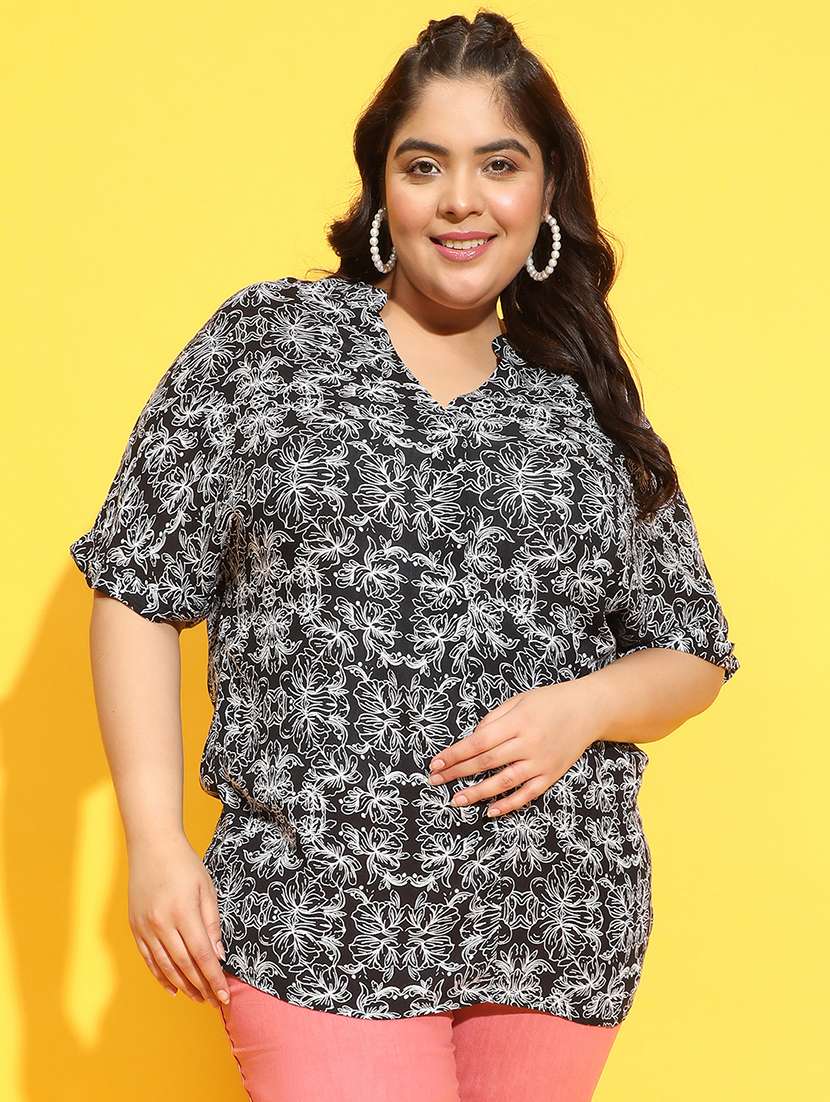 plus size women mandarin neck top