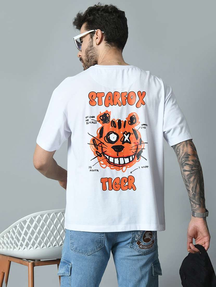 white cotton back print t-shirt