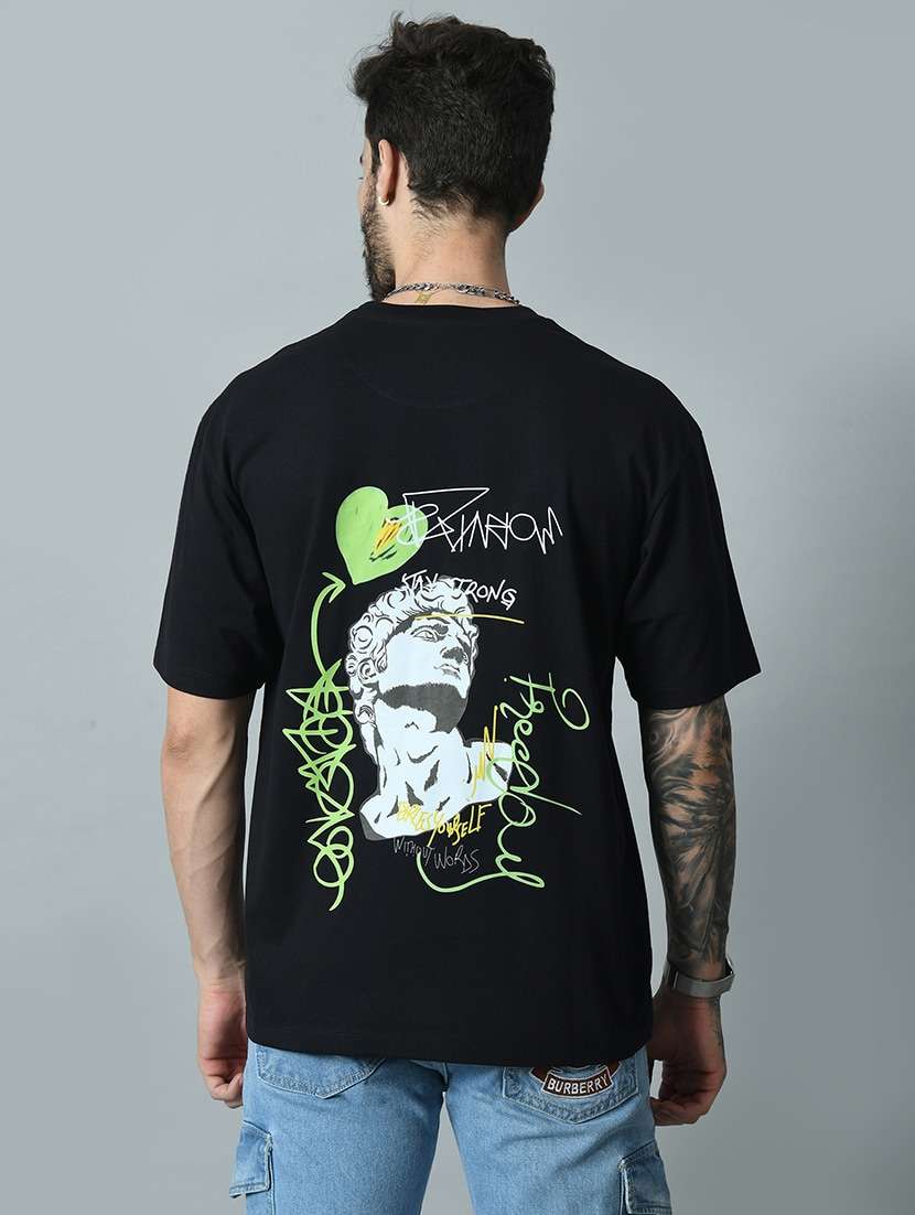 black cotton back print t-shirt