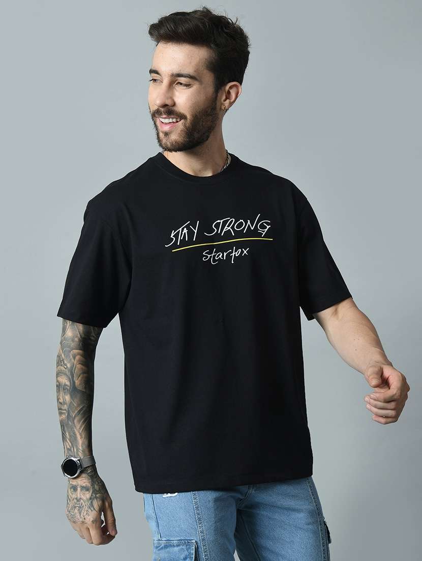 Black Cotton Back Print T-shirt - 21275446 -  Standard Image - 2
