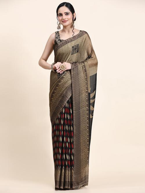 black chiffon ready to wear saree with blouse - 21275805 - Standard Image - 0