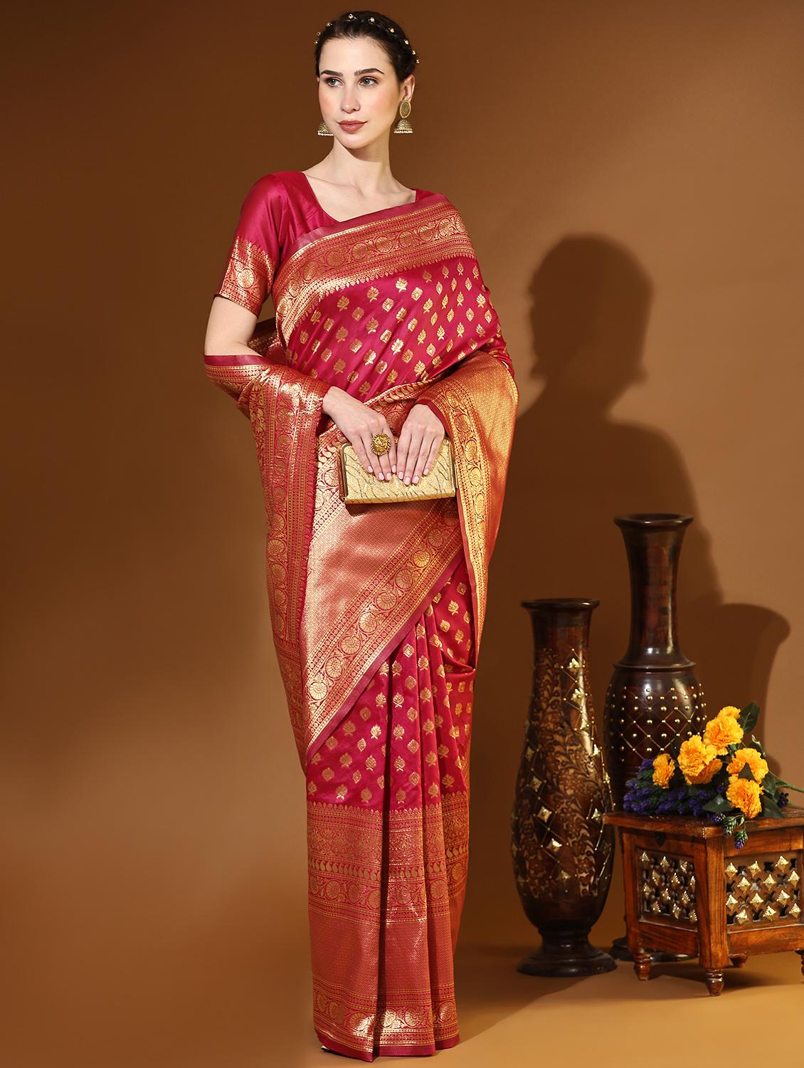 pink silk blend banarasi saree with blouse - 21275811 - Standard Image - 2