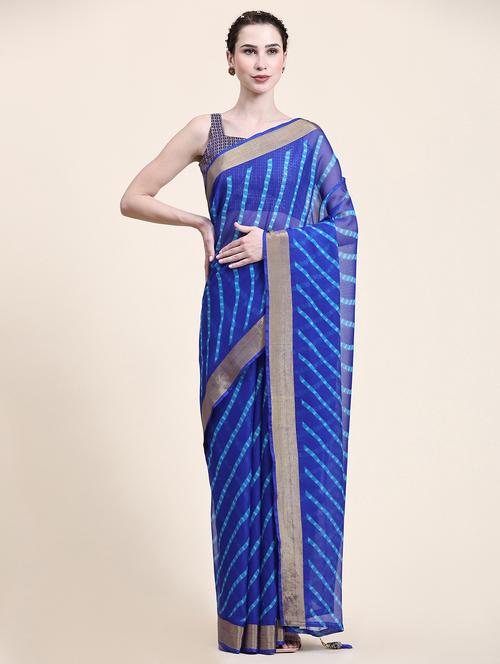 blue chiffon leheriya saree with blouse - 21275812 - Standard Image - 0