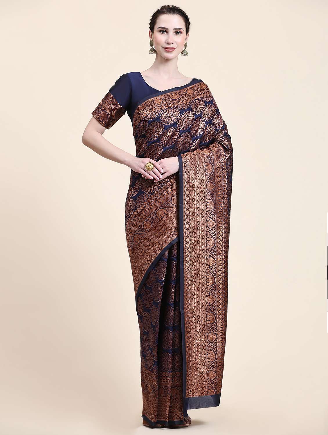 blue silk blend banarasi saree with blouse