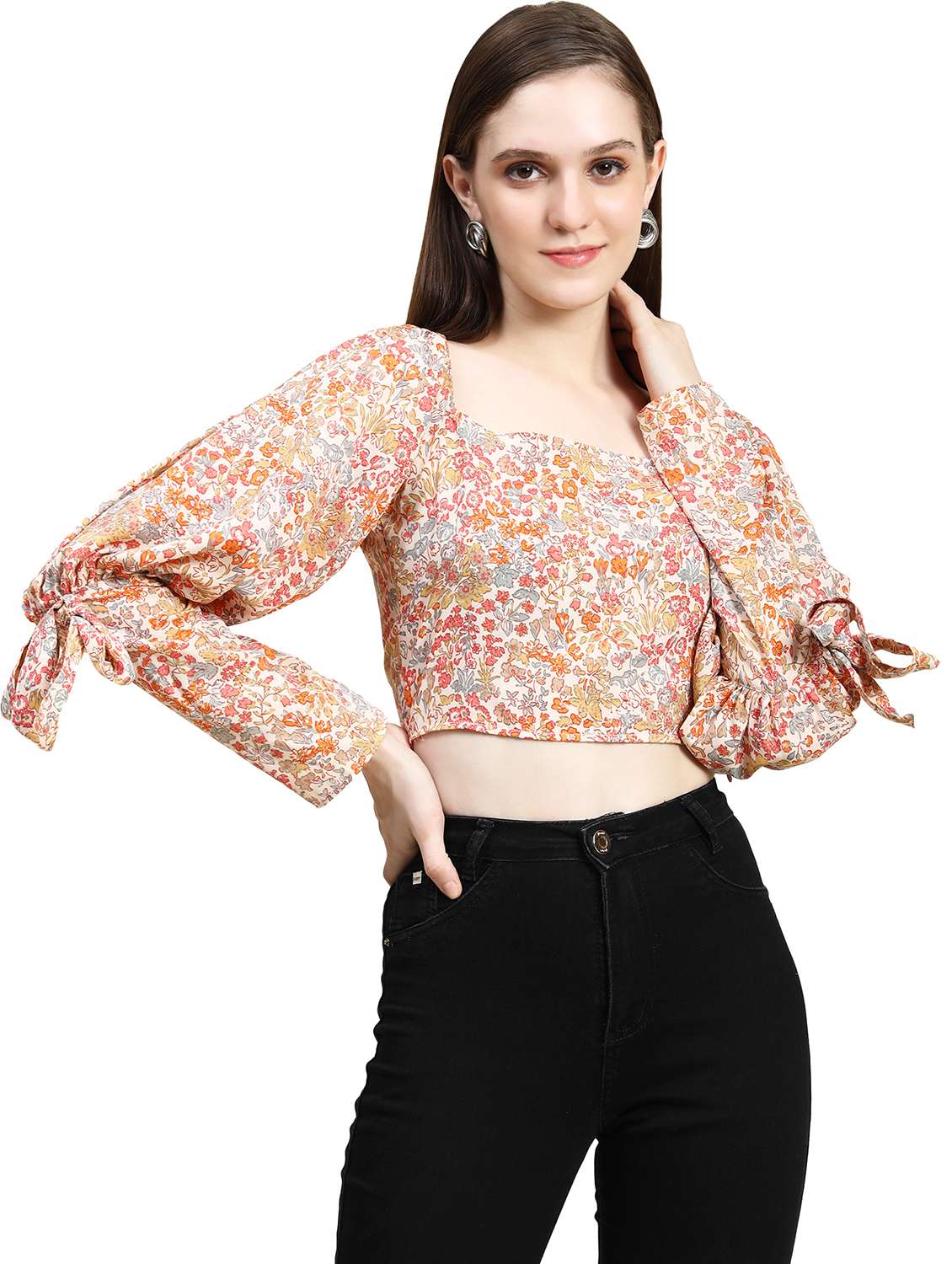 cream georgette crop top