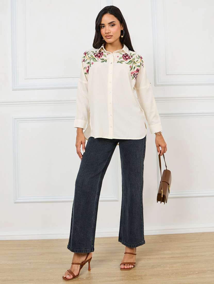 women off white embroidered oversized shirt - 21275985 -  Standard Image - 2