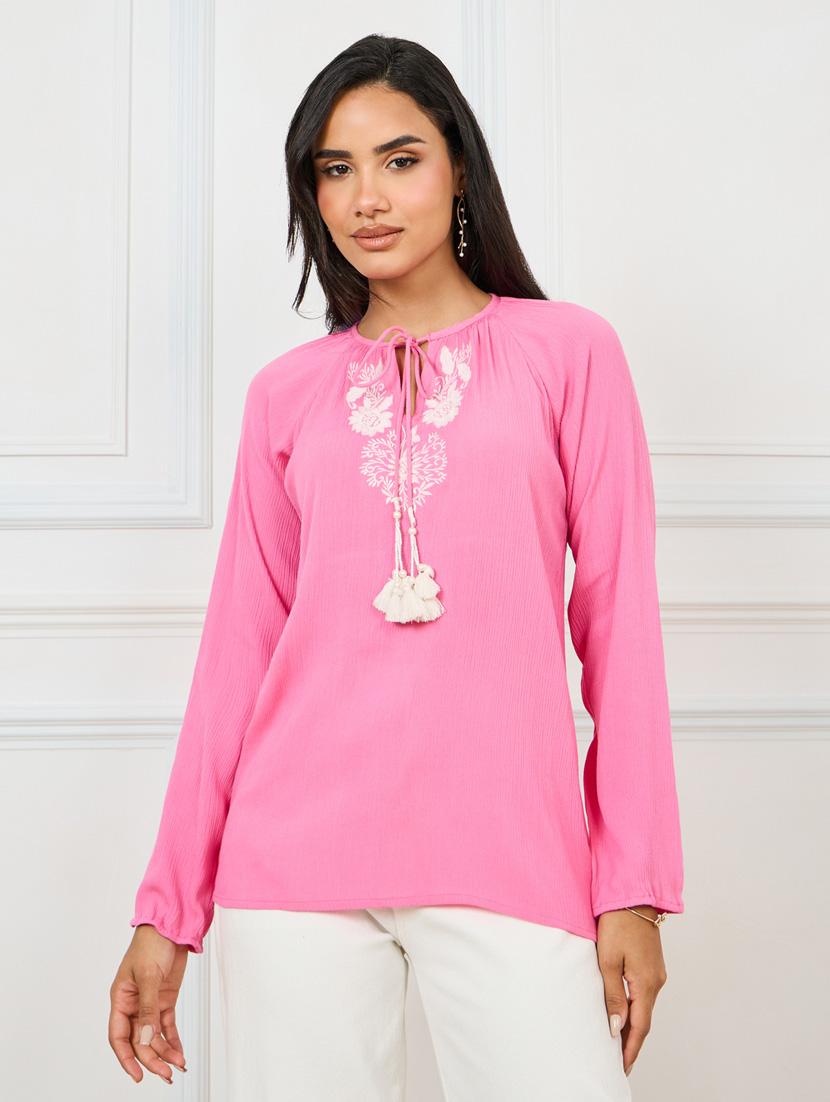 women pink embroidered regular top - 21275990 -  Zoom Image - 0