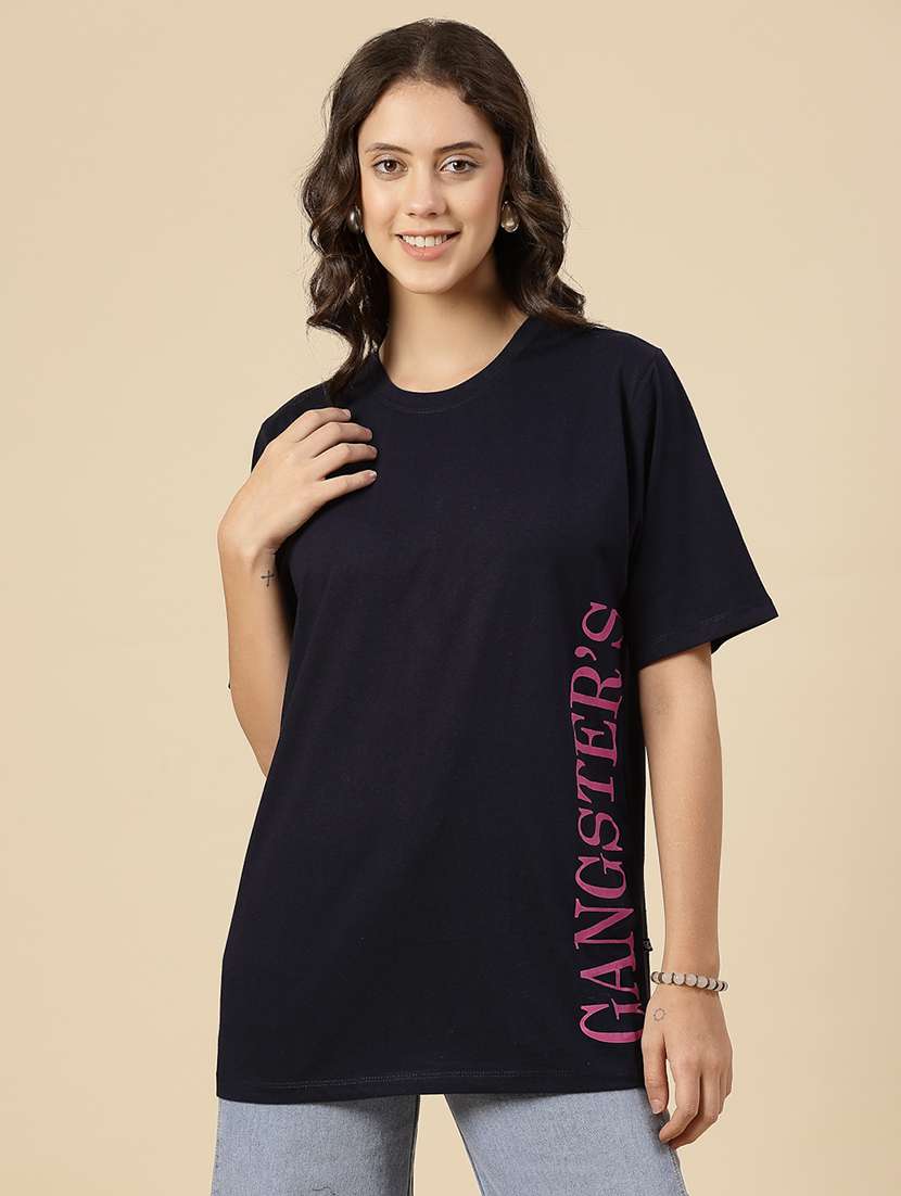 women round neck back print oversized t-shirt