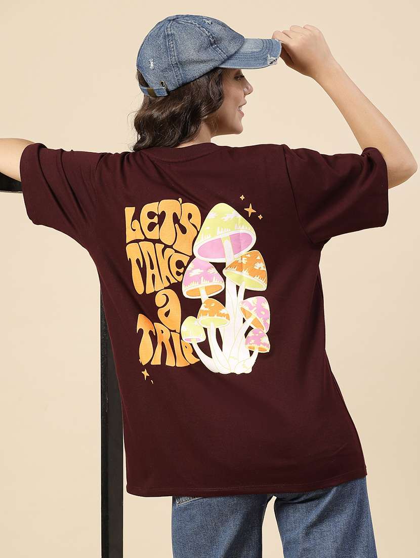 women round neck back print oversized t-shirt - 21276085 -  Standard Image - 2