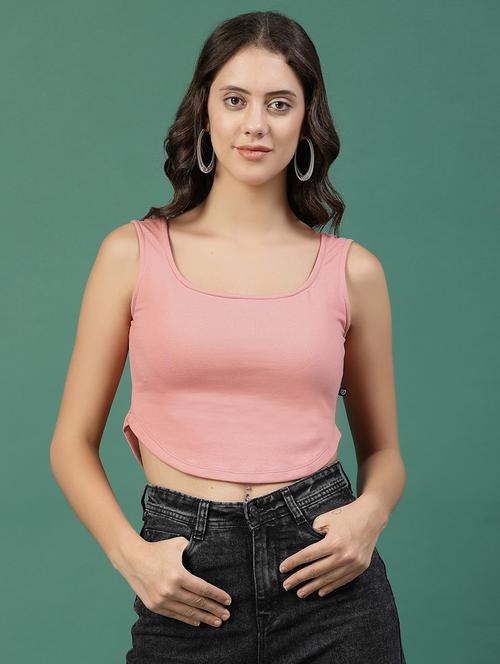peach solid crop top - 21276102 - Standard Image - 0