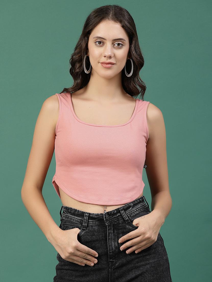 peach solid crop top - 21276102 - Zoom Image - 0